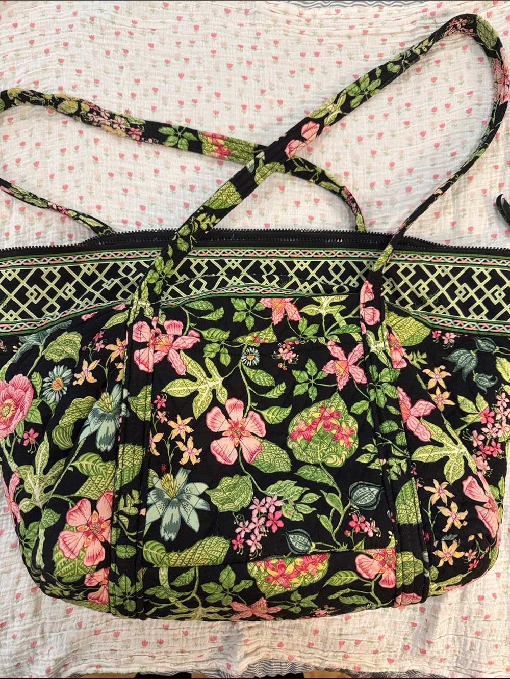 Vera Bradley Floral Quilted Shoulder Bag in Black and Pink